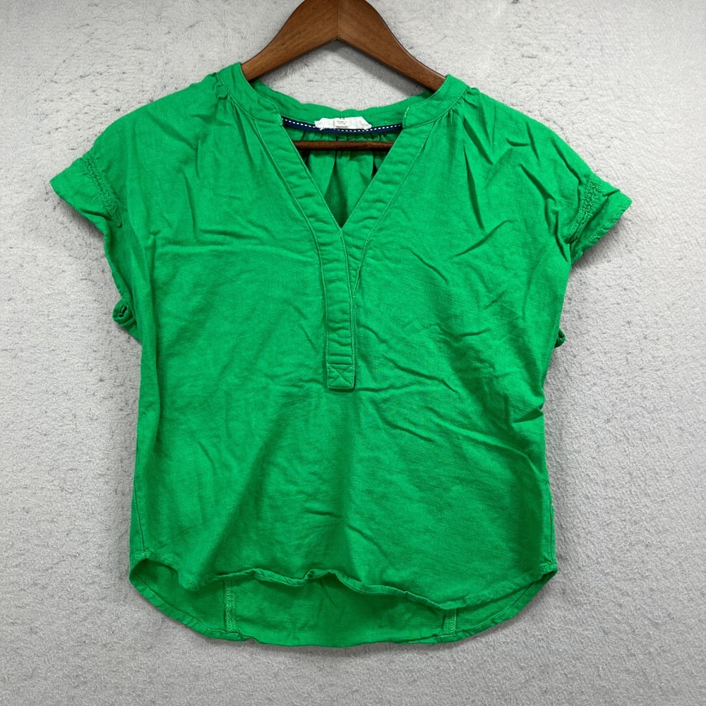 THML V-Neck Cap Sleeve Top Womens XS Green Linen Blend Boho Casual Blouse